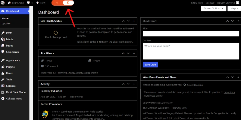 an example of dark mod in WordPress admin area