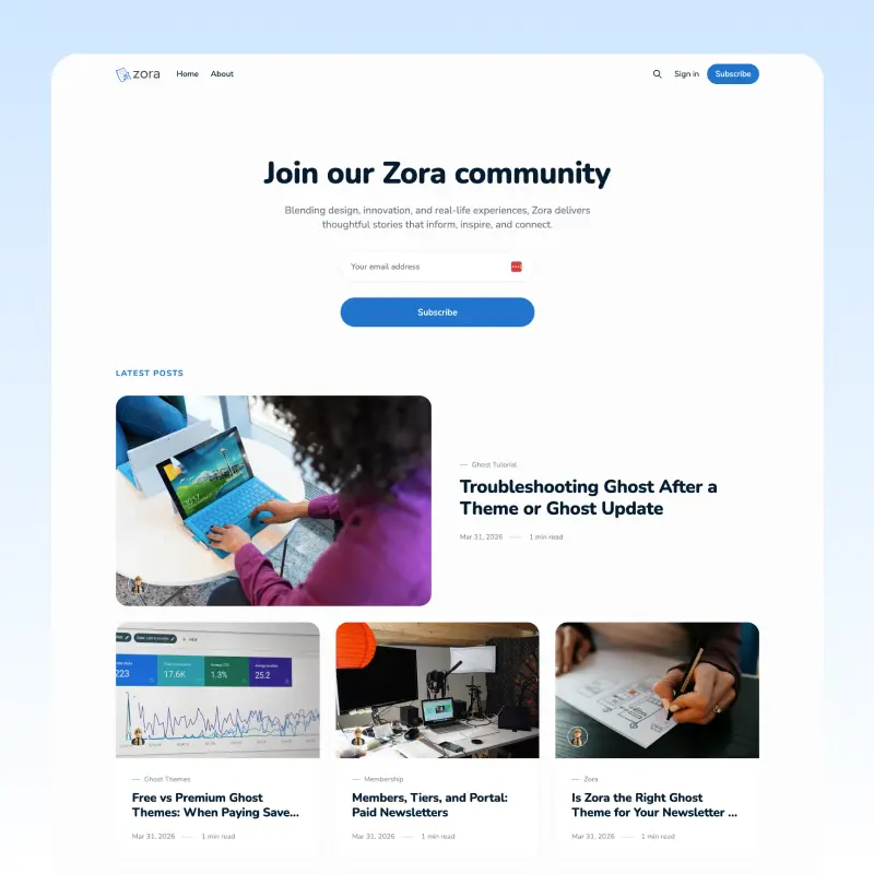 Zora - Premium Ghost Theme For Publishers