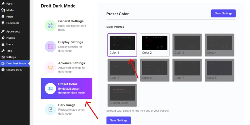 select dark mode color option