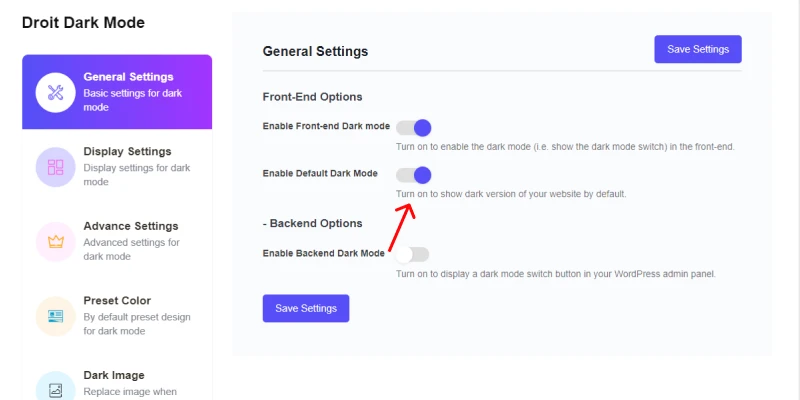 Select dark mode as a default option